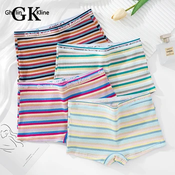 GK Brand de Moda Tineri Femei Chiloți cu Dungi Colorate Super Elastic Flinsy Antibacterian Boyshorts Boxeri Doamnelor pantaloni Scurți
