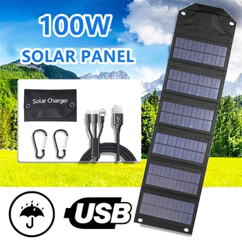 100W Pliabil Panou Solar cu USB 5V Impermeabil Încărcător Solar Portabil Solare Mobile Putere Banca pentru Camping în aer liber Drumeții cu Cablu
