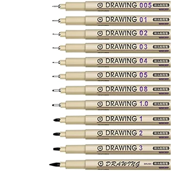 12Piece Pictura Arta Pixuri Negre Linie Fină Cerneala rezistenta la apa Set Rechizite Markeri Desen Schiță Anime Acuarelă
