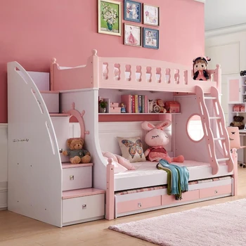 Nord-Europene Supraetajate, Paturi Pentru Copii Modern Fată Frumoasă Paturi Pentru Copii Castel Roz De Lux Camas Dormitorio Mobilier De Dormitor