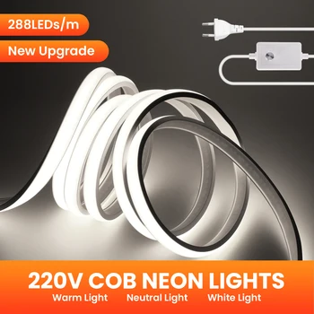 COB LED Strip 220V Comutator/Estompat Putere de UE Plug 288Leds/m rezistent la apa Lumină de Neon Flexibil Strip pentru Bucatarie Decor Dormitor
