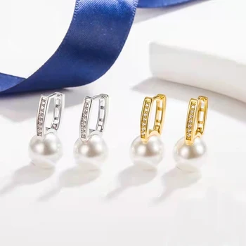 En-gros de Moda de Mare și Imitații de Perle Mingea Cercei Stud pentru Femei Drăguț Micro Zircon de Culoare de Aur Petrecerea de Nunta Bijuterii