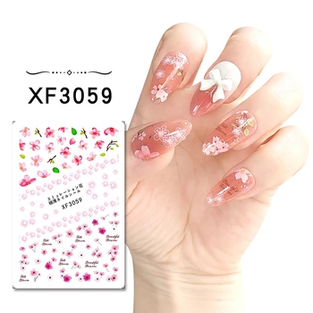 Cherry Blossom 3D Nail Art Sticker Floare Roz Decalcomanii cu Gel Pentru Unghii de Design Adeziv Glisante Manichiura Decor
